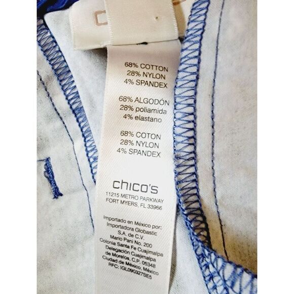 Chico's 2 Blue & White Diamond Ikat Ankle Crop Pants Cuffed Large - Picture 9 of 9